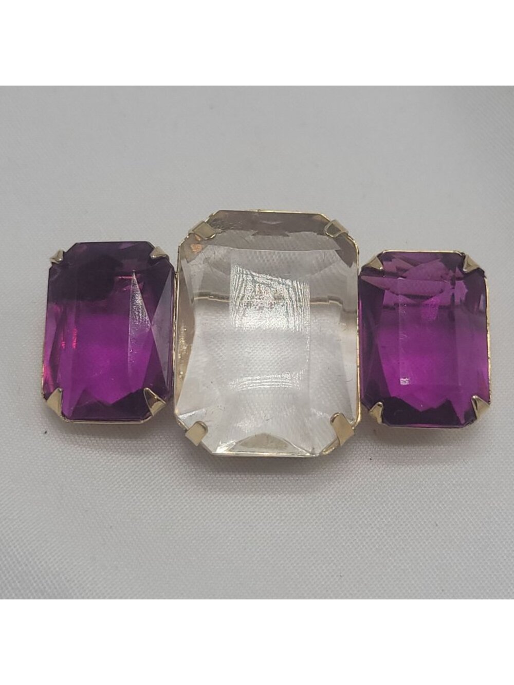 Vintage Avon Purple & Clear Lucite Rhinestone Gold-Tone Brooch Pin 2" Statement